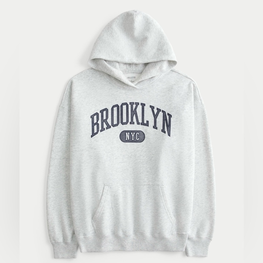 Hollister - Light Grey & Navy Brooklyn NYC Sweatshirt Oversized Hoodie
